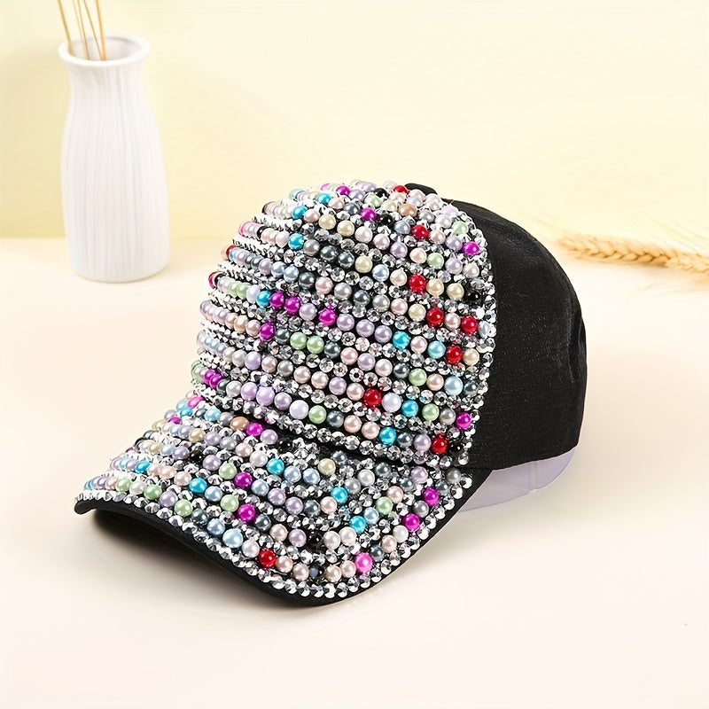 Sparkling Baseball Cap Colorful Rhinestone Faux Pearl Sun Hat