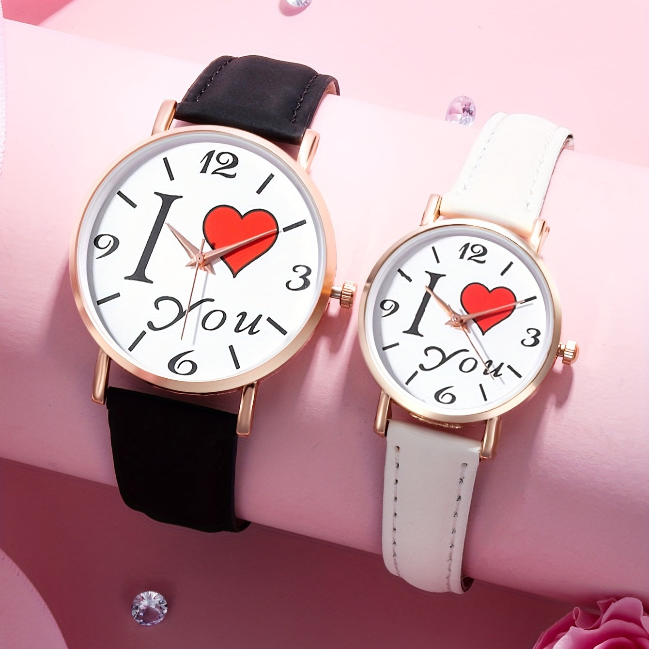 Romantic Couple Digital Quartz Watches with PU Leather Set