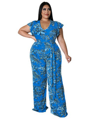 Floral Print Cap Sleeve Jumpsuit Women's Plus Size