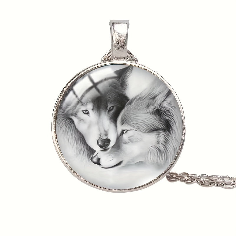 Round Wolf Crystal Bead Pendant Necklace For Men And Women