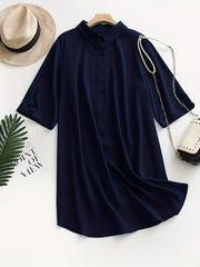  Solid Button Up Shirt Dress
