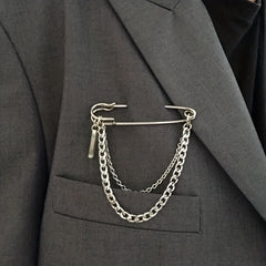 Men's Chain Pin Brooch Street Metal Decoration Hip hop Western Clothing Accessor