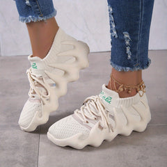 Women's Plaid Pattern Sneakers Low Lace Up Mesh Shoes