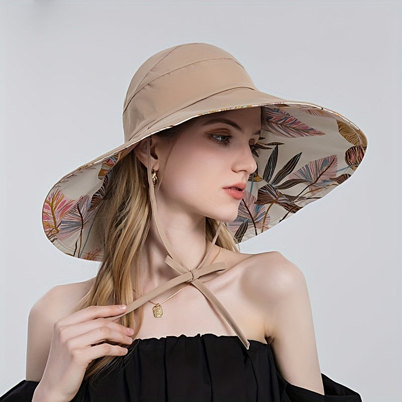 Leaf Pattern Print Sun Hat Wide Brim Sunshade Visor Hat