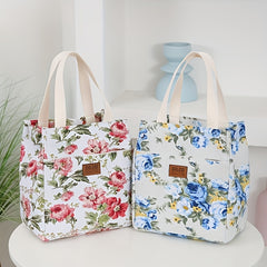 Vintage Floral Tote Bag with Zipper Closure and Front Pocket