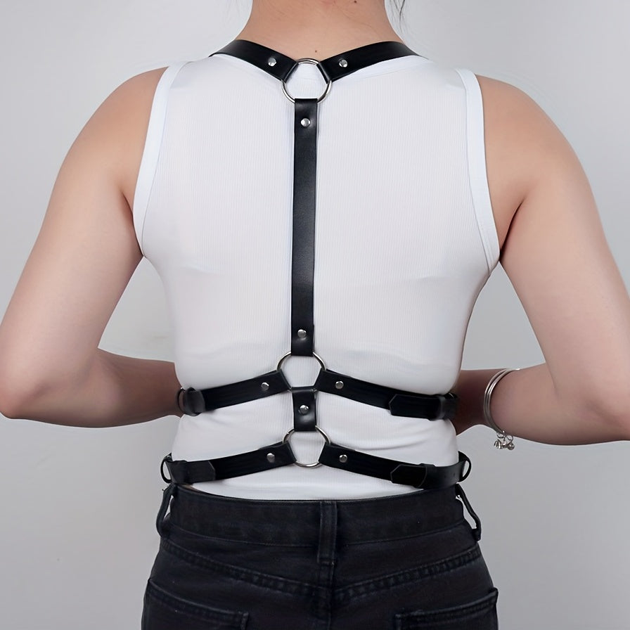 Double Layer Crossed PU Leather Body Harness Belt