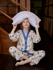Constellation Print Pajama Set Long Sleeve Top & Elastic Waistband Pants