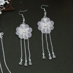 Flower & Tassel Decor Hair Clip Rhinestone Earrings Set