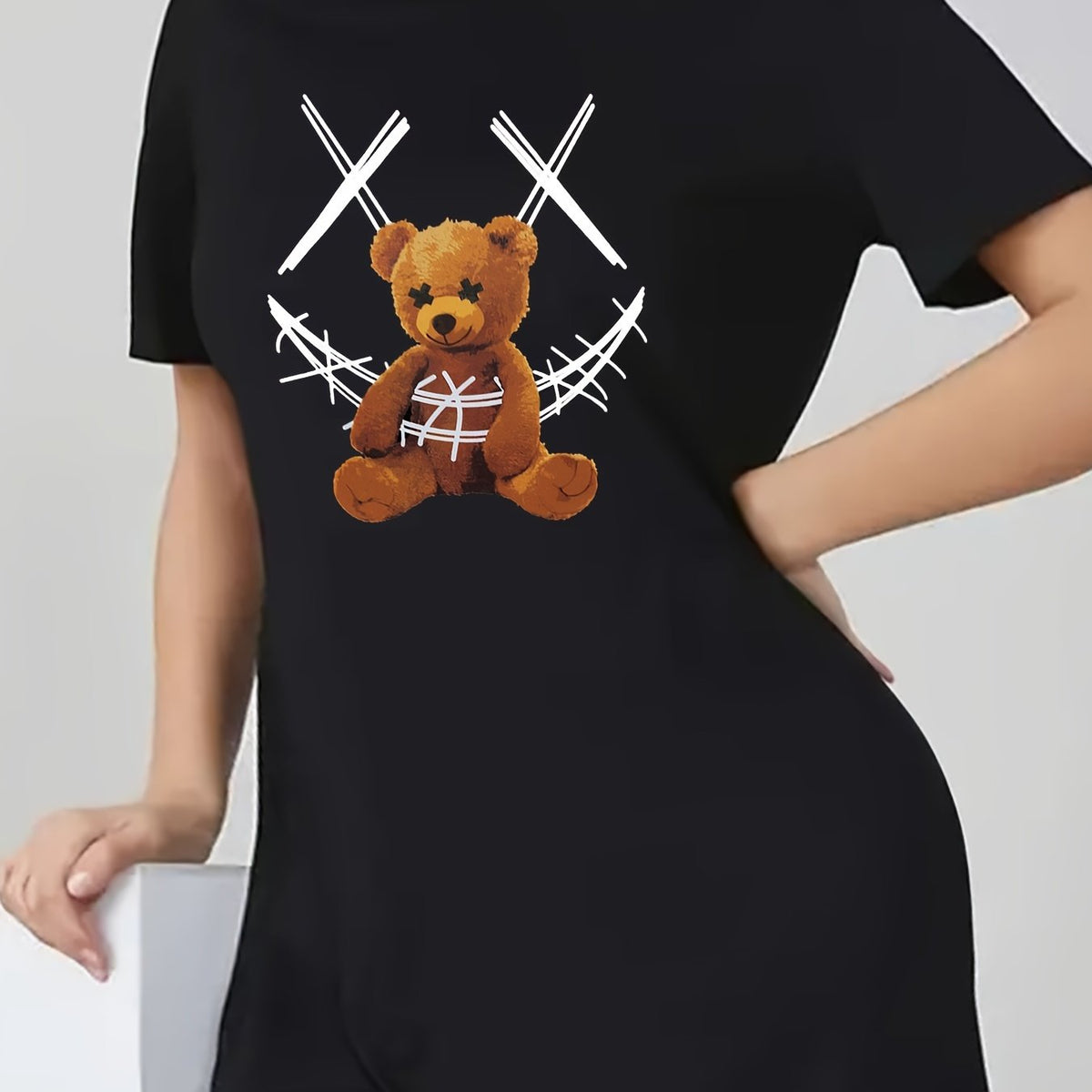  Bear Print Short Sleeve Tee Dress