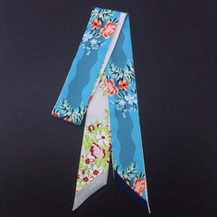 Twill Satin Scarf Female Long Ribbon Necktie French Flower Wave Hairband