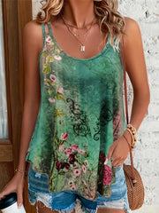 Floral Print Double Strap Top Crew Neck Cami