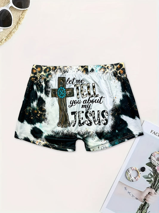 Women's Plus Western Leopard & Cross Skinny Shorts