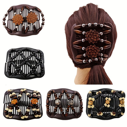 Magic Hair Comb Set with Wooden Beads Double Row Styling Tool for Women & G