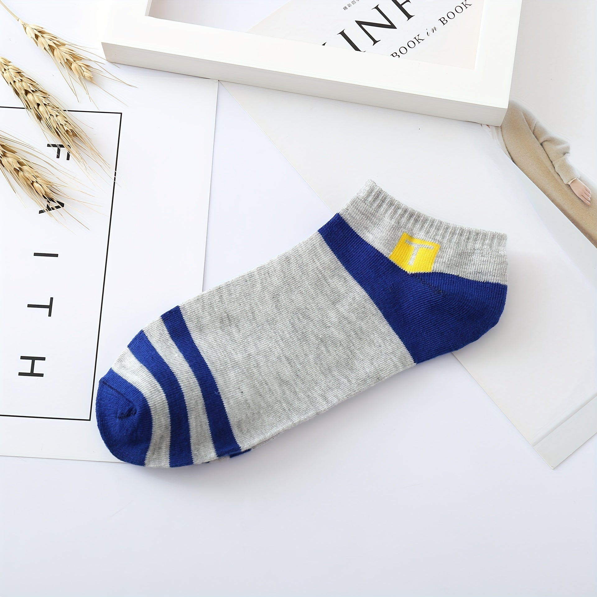 5 Pairs Striped Sports Socks Soft & Lightweight Ankle Socks Women's Stockings