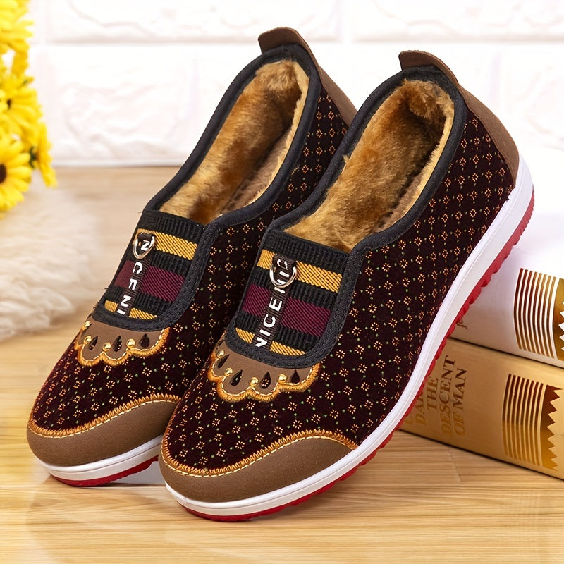 Women's Floral Pattern Plush Lined Canvas Shoes