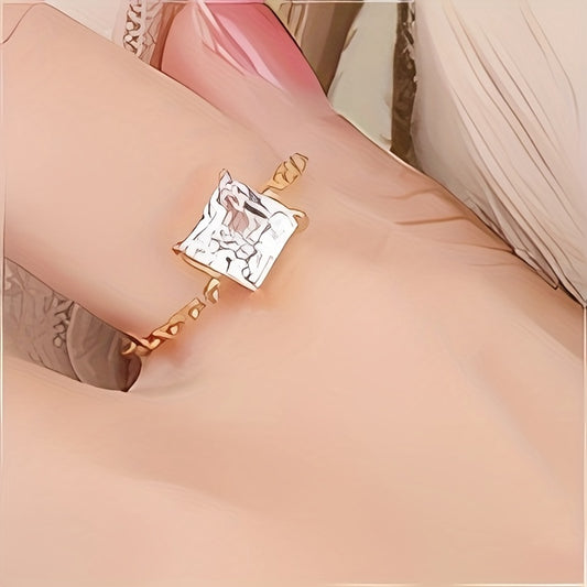 S925 Sterling Silver Ring with Cubic Zircon and Link Chain