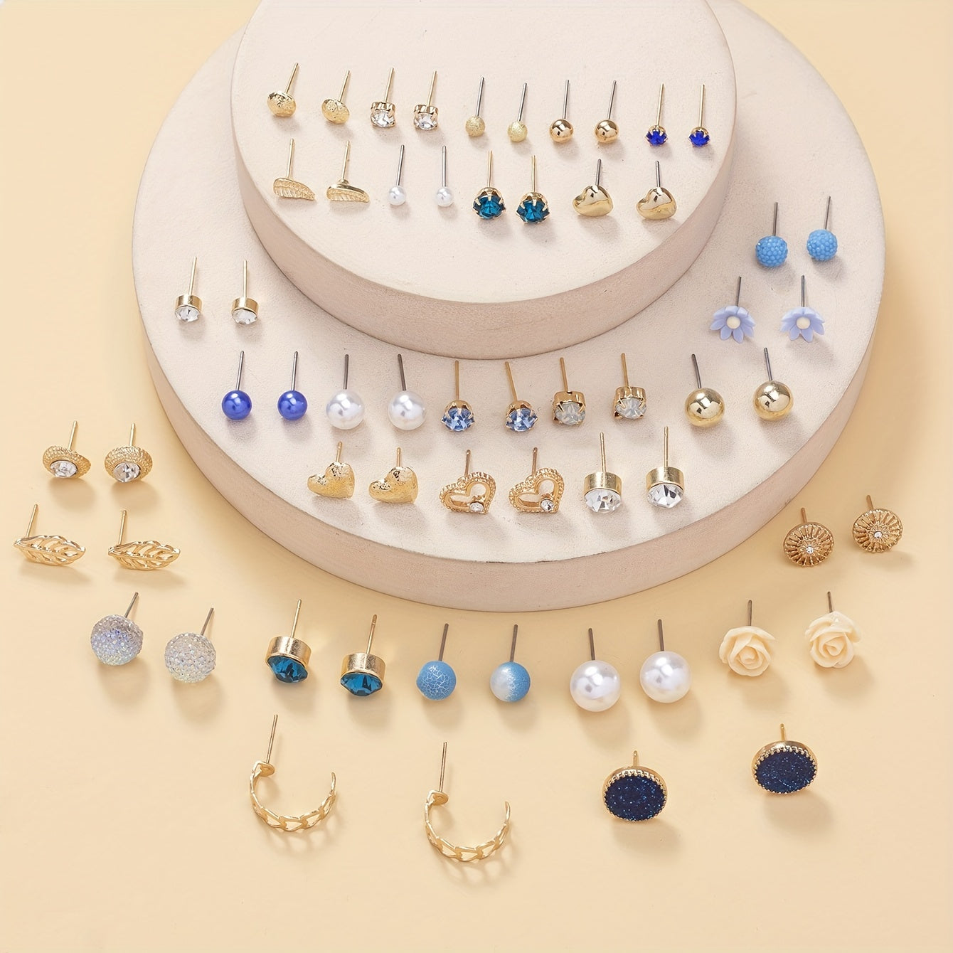 30 Pairs Zircon Faux Pearl Stud Earrings Set For Women Girls