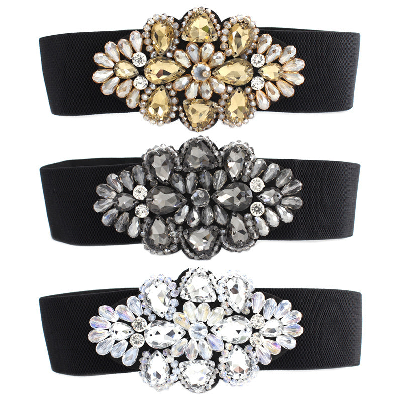 Vintage Rhinestone Elastic Band Dress Belt for Her