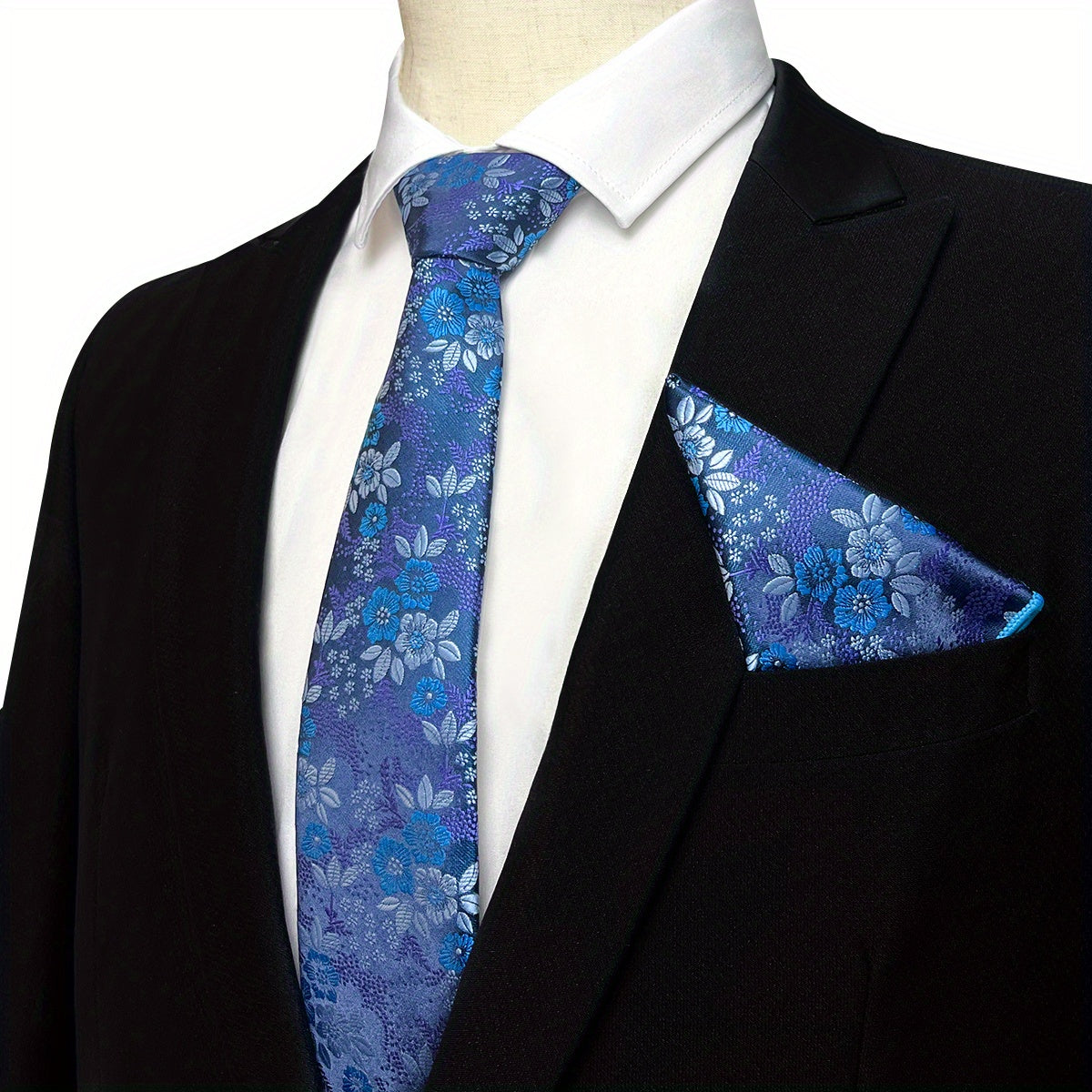 Men's Flower Print Tie & Pocket Towel Set Business Wedding Daily Accessories