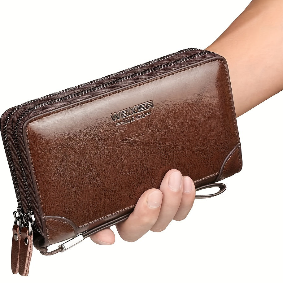 Men's Leather Clutch Handbag Zipper Wallet Business Tote Phone Bag