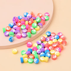 100pcs 10mm Multicolour Tai Ji Polymer Clay Spacer Beads DIY Jewelry Making