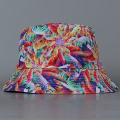 Reversible Bucket Hat Cyberpunk Gradient Flower Swirl Fisherman Cap