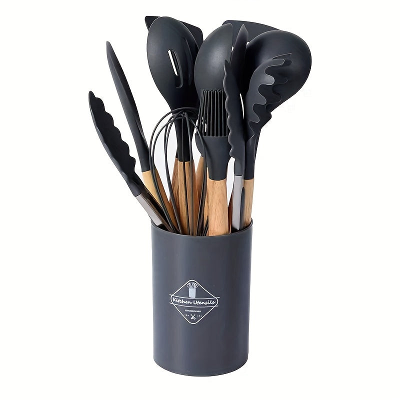 12pcs Silicone Kitchen Utensil Set with Wooden Handle