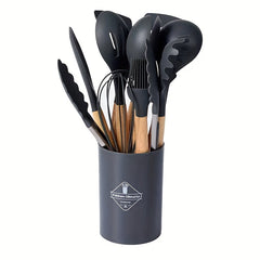 12pcs Silicone Kitchen Utensil Set with Wooden Handle