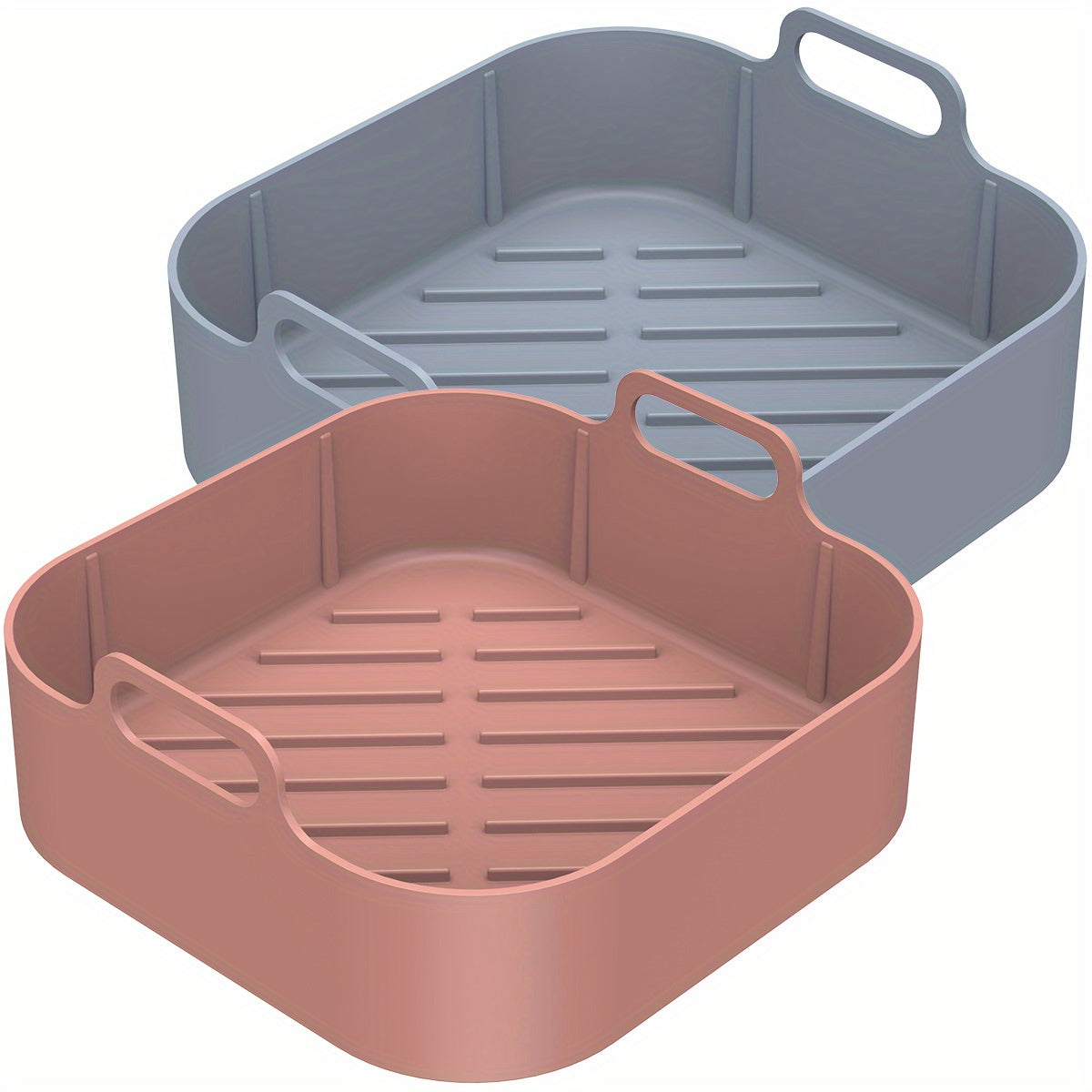 2pcs Air Fryer Silicone Pot With Handle Reusable Liner Heat Resistant Basket