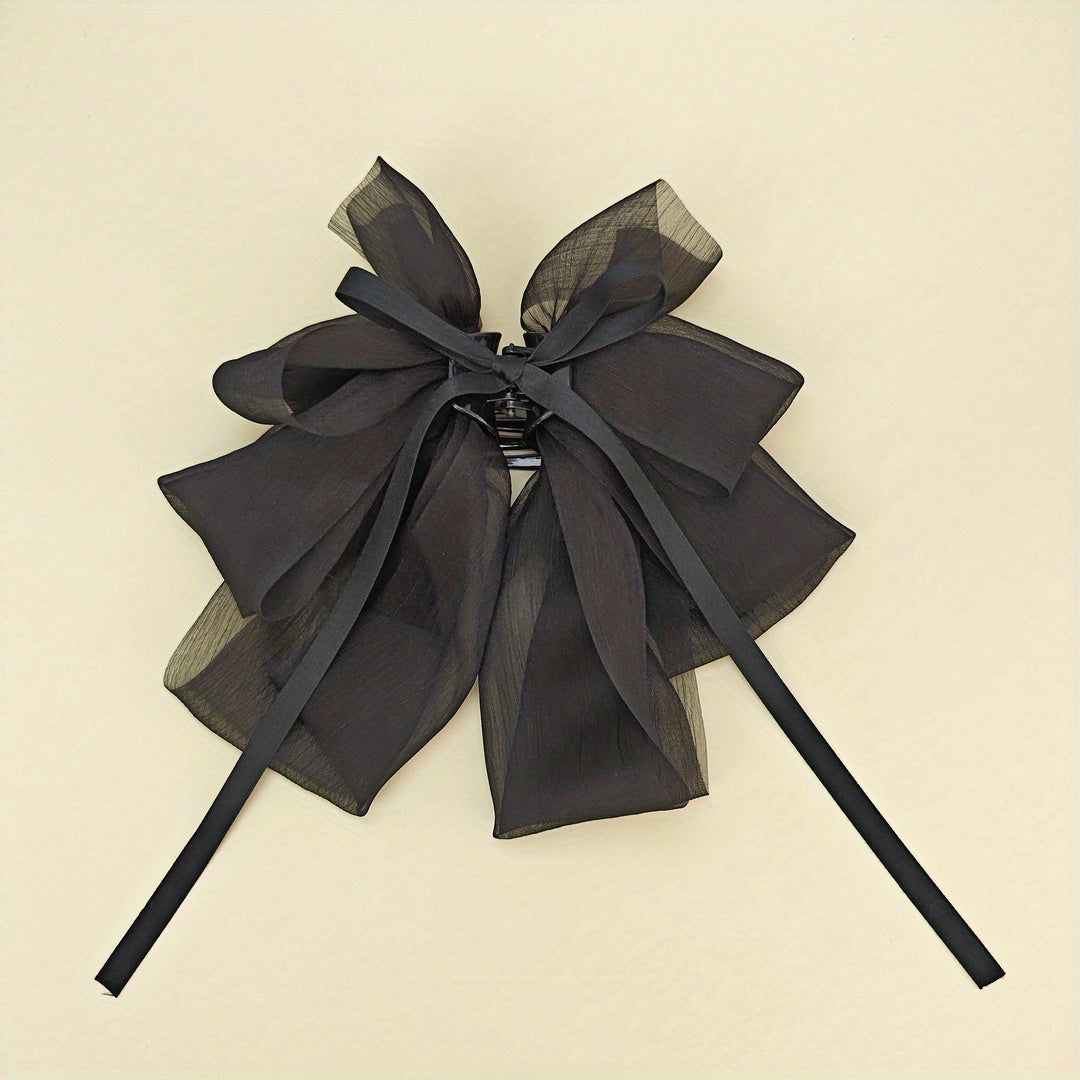 Large Mesh Bow Hair Claw Clip Ribbon Sweet Hair Claw Clip Ponytail Holder