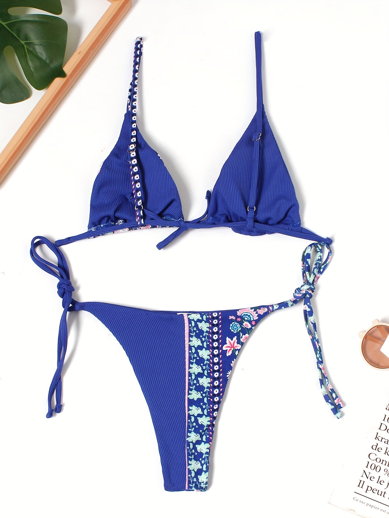 Floral Print Patchwork Bikini Sets Tie Back Backless Beachwear 2 Pieces Swimsuit