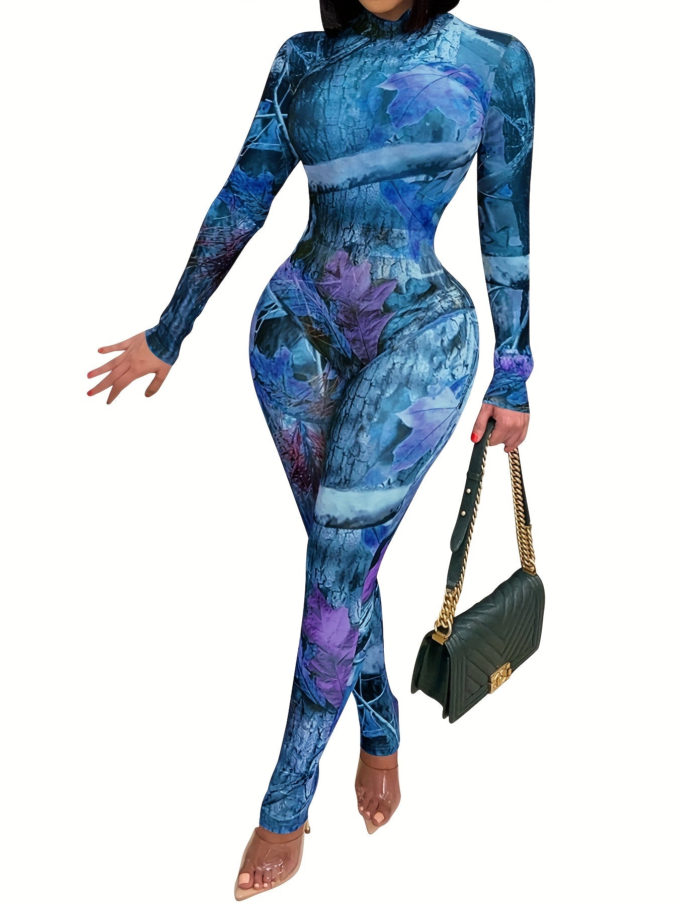 Vintage Graphic Print 2pc Set Bodysuit & High Waist Pants Women's Clothing