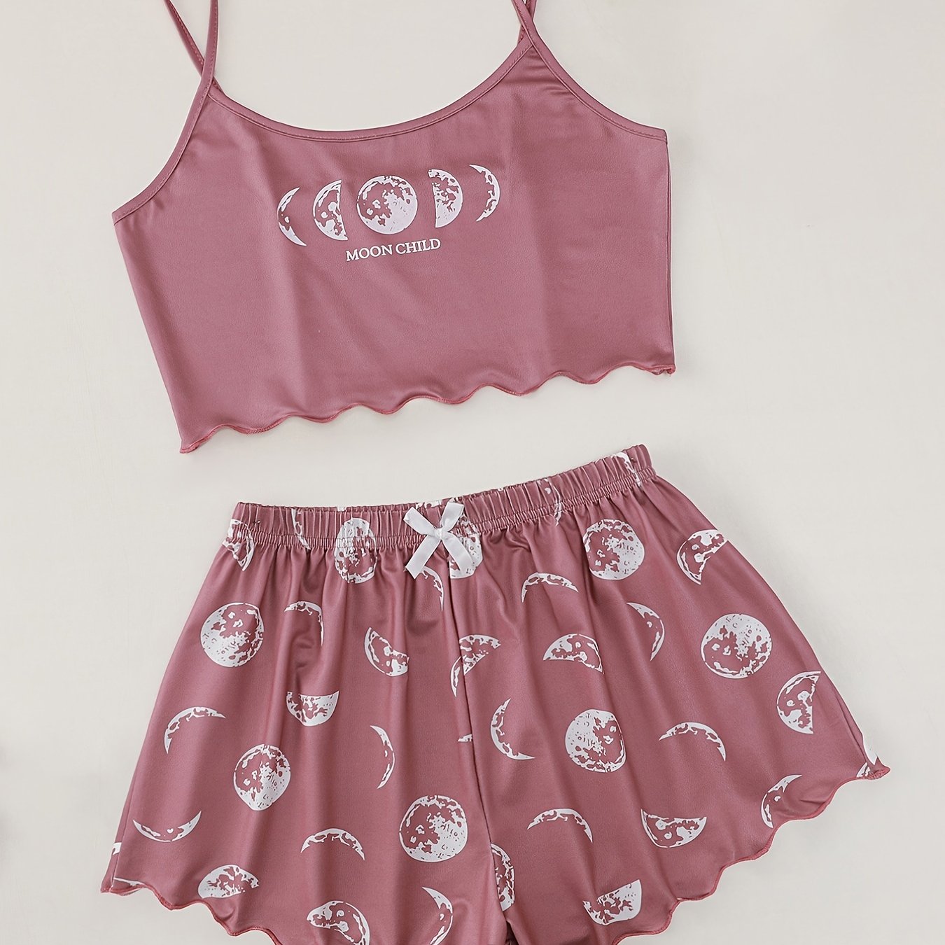 Moon Print Pajamas Comfy Cami Top & Shorts Women's Loungewear