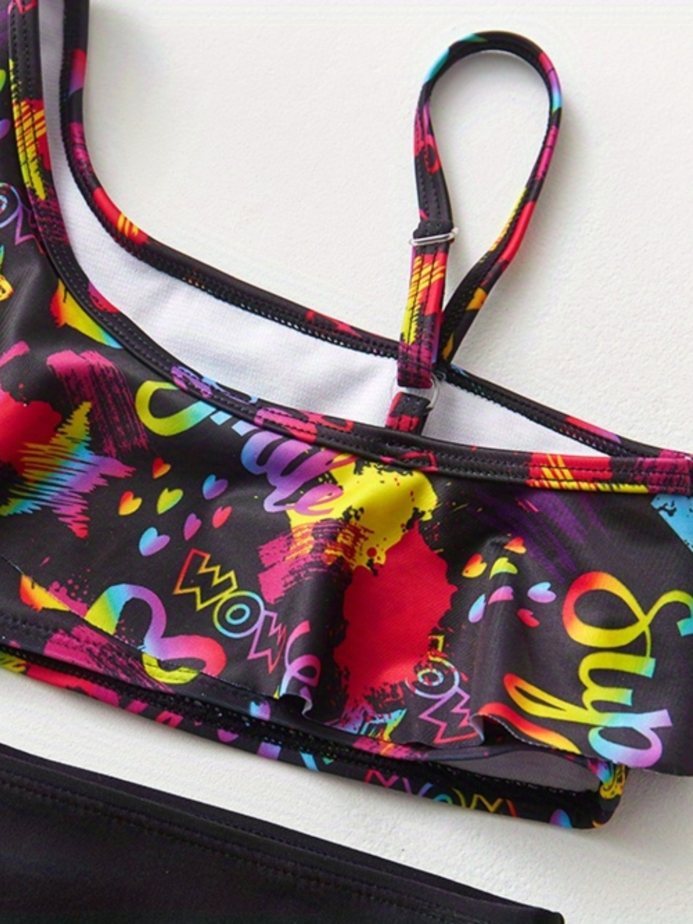 2pcs Graffiti Graphic Tankini Swimsuit Set for Girls - Summer Beach Pool Parties