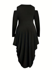 Sexy Maxi Dress Cold Shoulder Long Sleeve Round Neck Zipper Draped