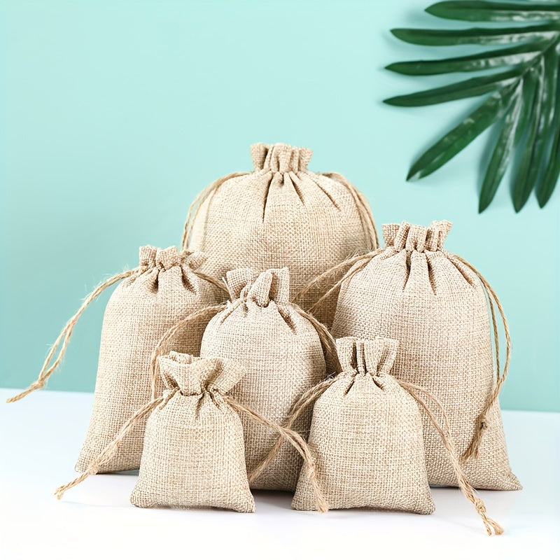 5pcs Hemp Strap Drawstring Gift Packaging Bag for Jewelry Storage