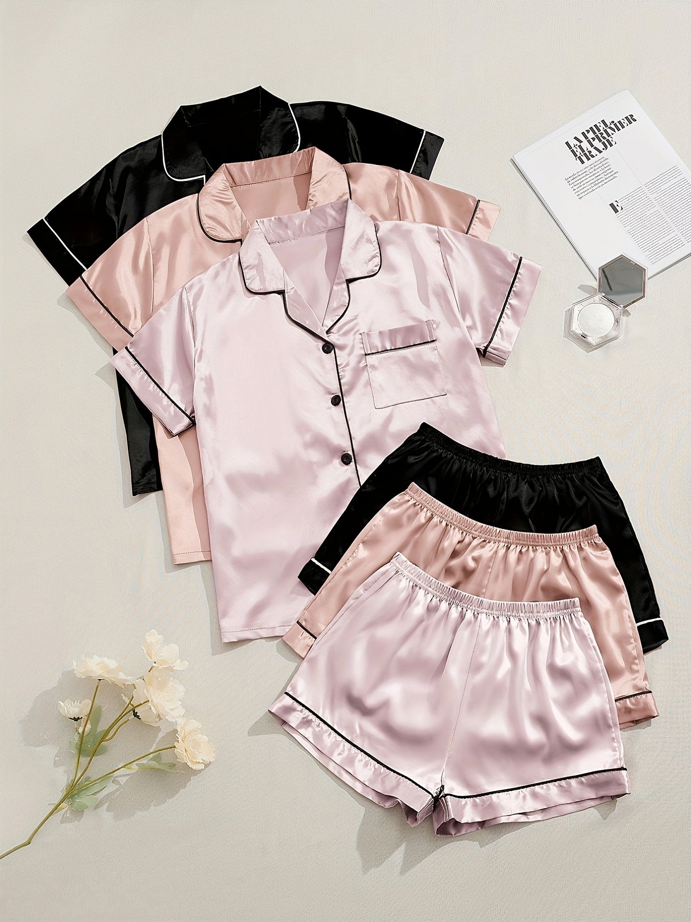 6 Pack Plus Size Pajama Set Button Up Shirt & Shorts
