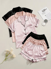 6 Pack Plus Size Pajama Set Button Up Shirt & Shorts