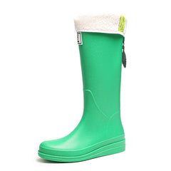 Green Fleece Liner Rain Boots Waterproof Slip On Anti Slip High Boots