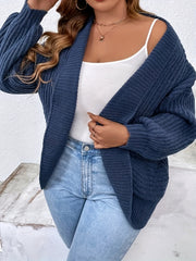  Solid Ribbed Lantern Sleeve Cardigan