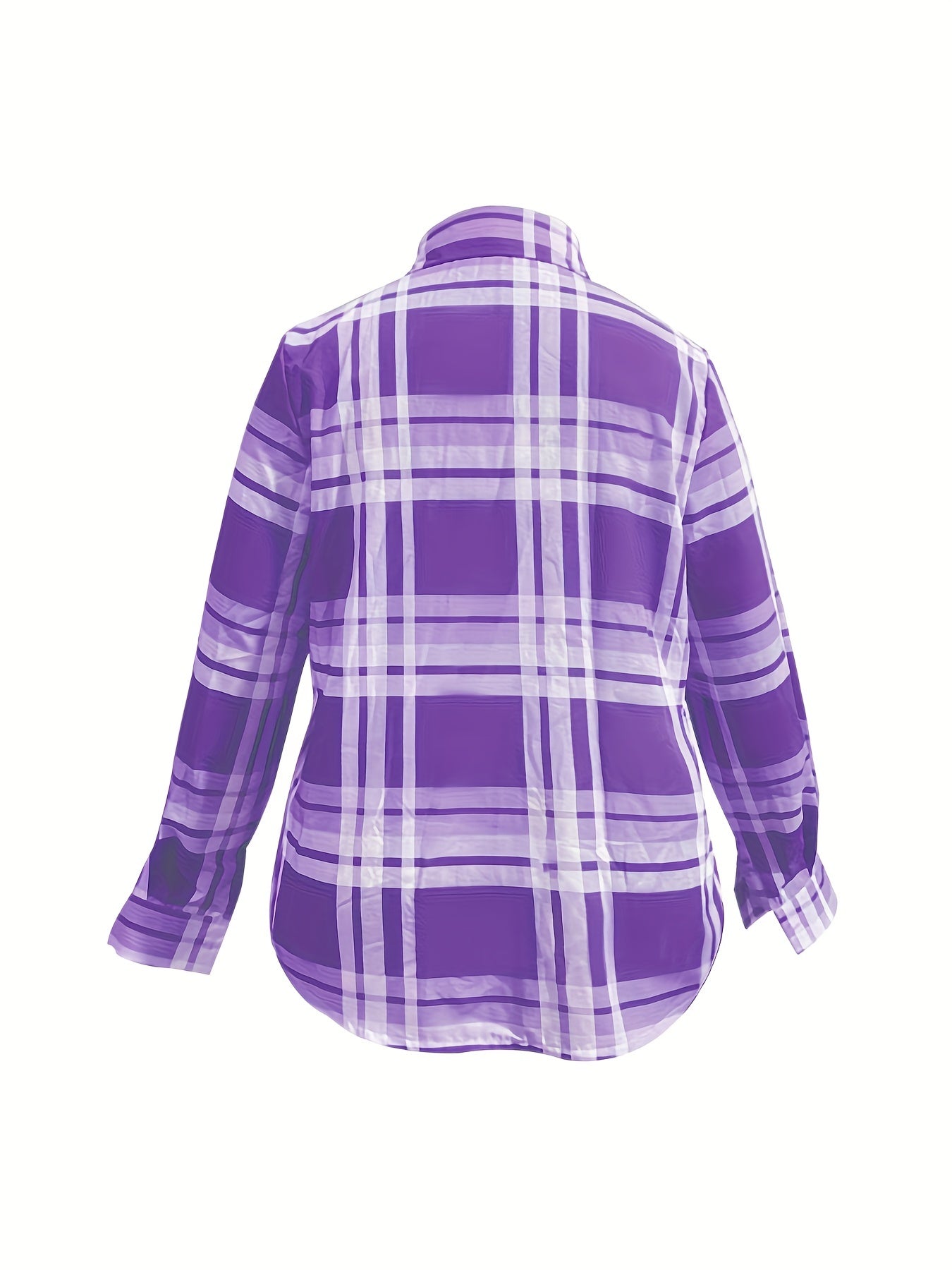  Plaid Print Button Up Long Sleeve Blouse