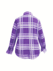  Plaid Print Button Up Long Sleeve Blouse