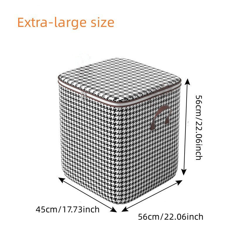 Large Capacity Houndstooth Storage Box Lightweight Zipper Organizer