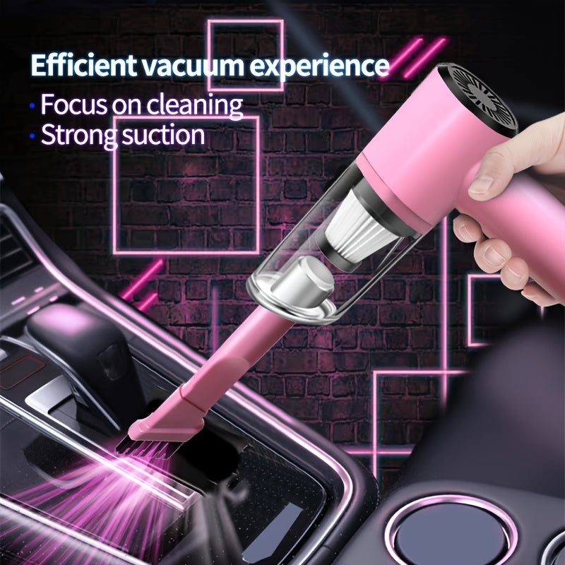 Pink Vehicle Vacuum Cleaner High Power Wet Dry Cleaning Portable Mini Handheld