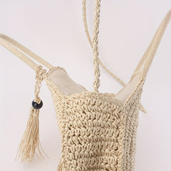 Round Straw Beach Bag Woven Boho Style Tote Bag