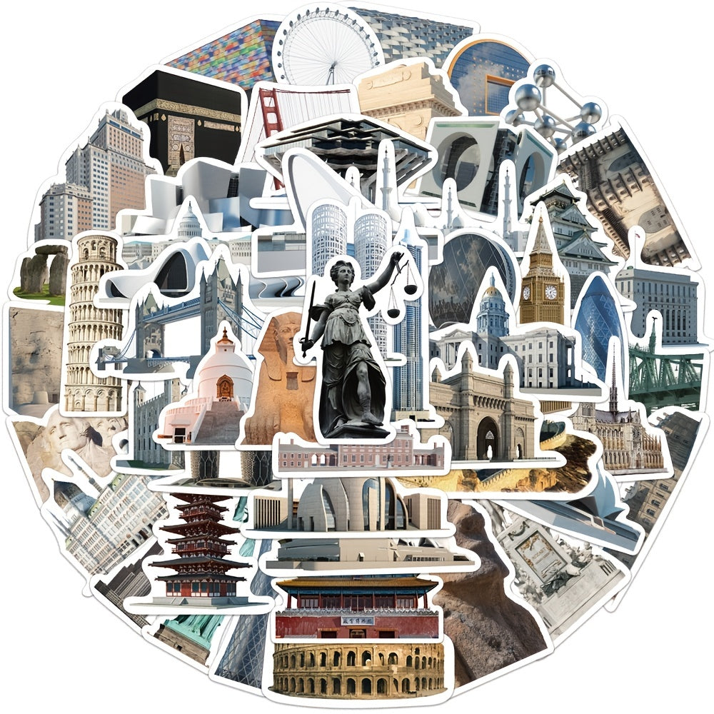 65pcs Landmark Building Art Stickers for Guitar Laptop Scrapbooking