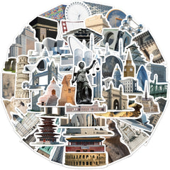 65pcs Landmark Building Art Stickers for Guitar Laptop Scrapbooking