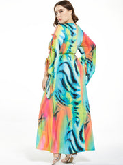  Tie Dye Lace Knot Maxi Dress Women's Plus Medium Stretch Boho Long Dre