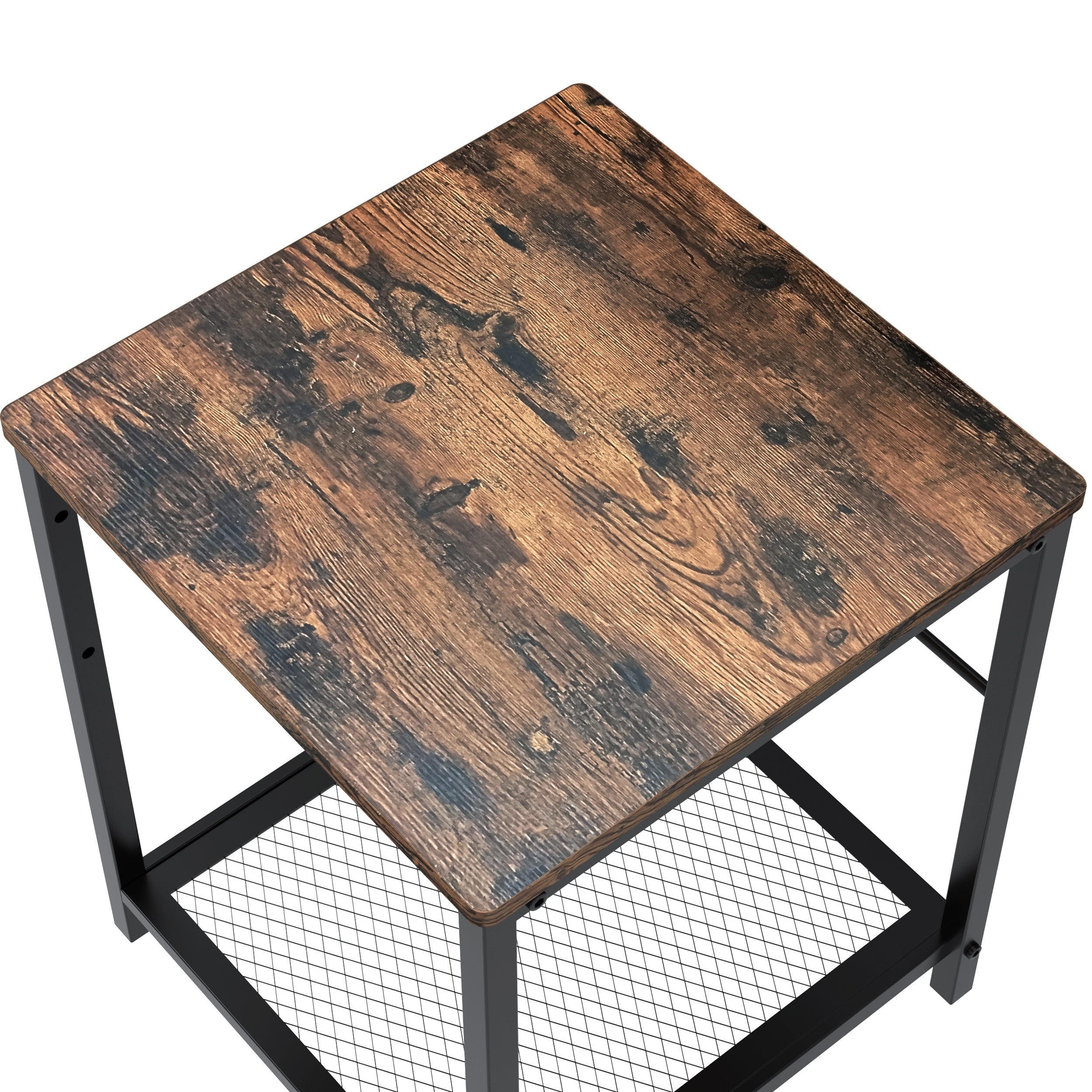 2 Tier End Table Nightstand with Storage Shelf Industrial Style Rustic Brown