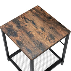 2 Tier End Table Nightstand with Storage Shelf Industrial Style Rustic Brown